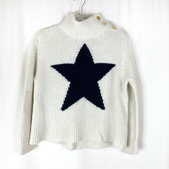 Kate Spade x Broome Street Navy Star Cream Mock Neck Wool Blend Sweater Small - Picture 1 of 4